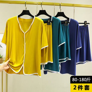 莫代尔睡衣套装女夏薄款短袖短裤家居服宽松大码可外穿休闲两件套