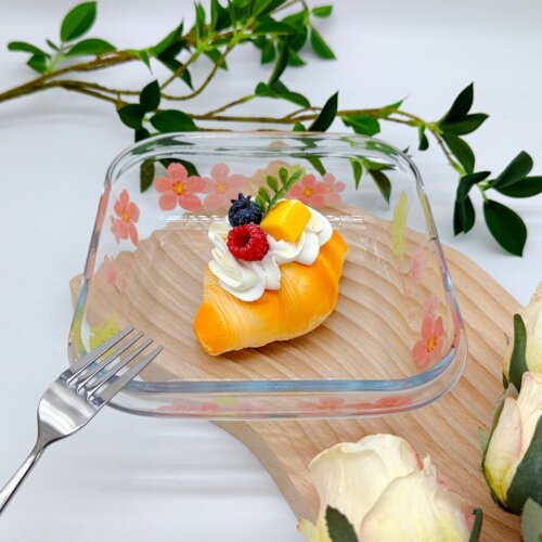 方形玻璃家用耐热烤箱微波炉玻璃碗樱花樱花烤盘