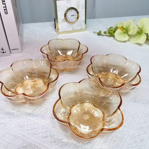 琥珀色花瓣玻璃碗ins家用高颜值沙拉碗甜品碗
