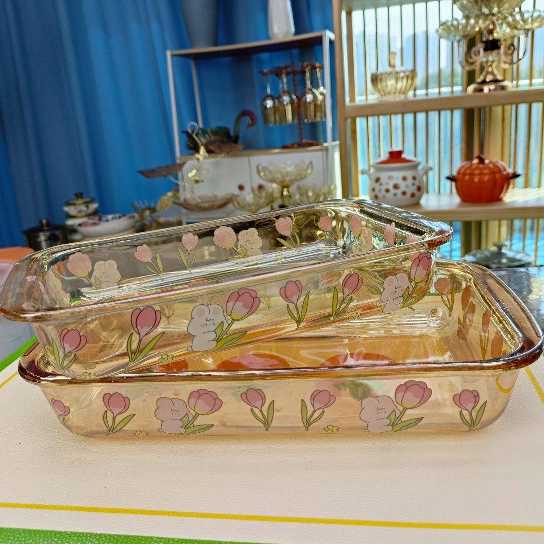 【两只】1.6L+1.1L琥珀色烤盘花与兔水果盘耐高温,餐饮具,玻璃餐具套装,淘宝优惠券,粉丝福利购,淘宝优惠卷