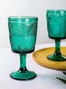 2只装新款树叶高脚杯玻璃杯绿色个性啤酒杯香槟杯