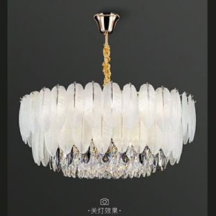 意式 轻奢水晶灯公主风羽毛灯奶油风客厅灯餐厅卧室灯具大全家用灯