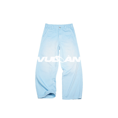 VULCAN 蓝色喷马骝泼墨工装裤休闲裤重磅宽松直筒工装长裤纯色