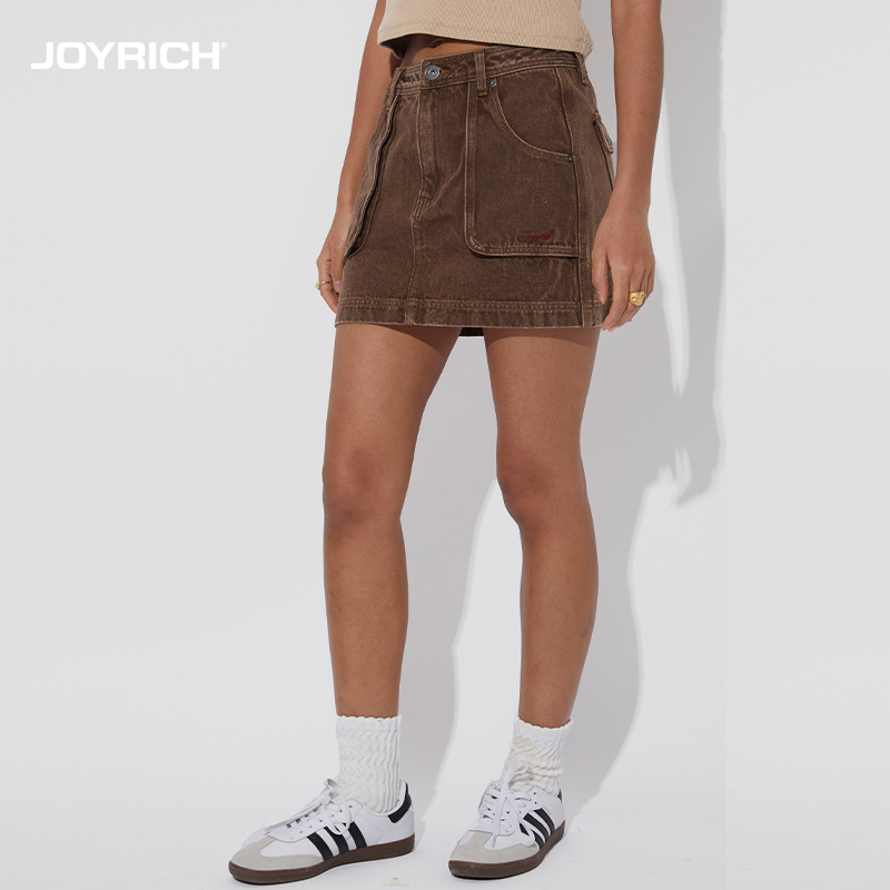 JOYRICH 美式复古水洗做旧收腰包臀牛仔半身短裙超短24春夏新款女