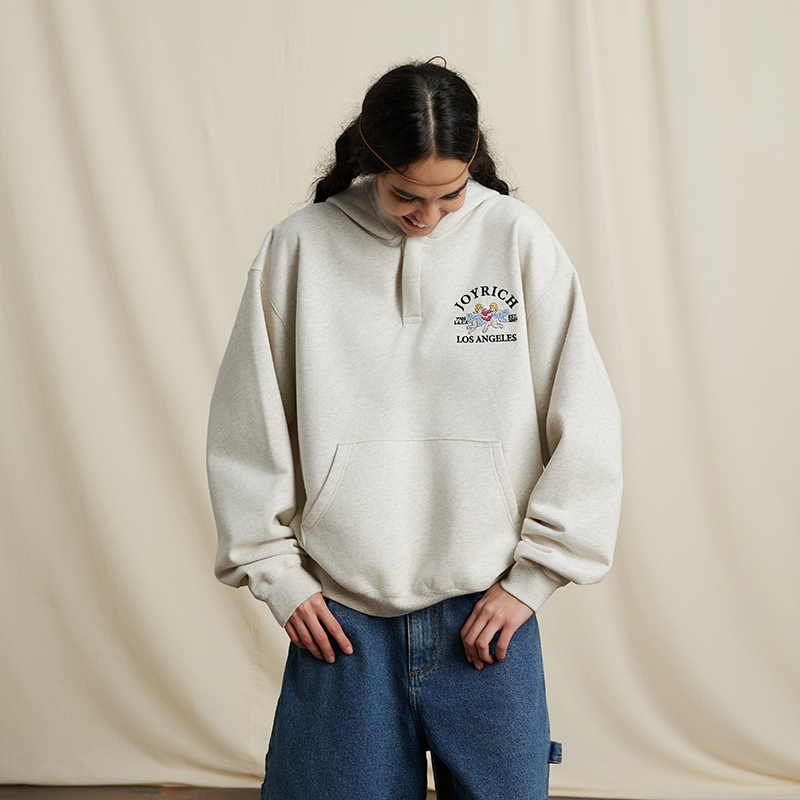 JOYRICH美式复古天使刺绣连帽卫衣重磅拉绒套头春秋季男女同款