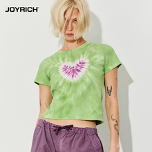 JOYRICH薄荷曼波爱心扎染短款正肩修身针织短袖T恤女款多巴胺修身