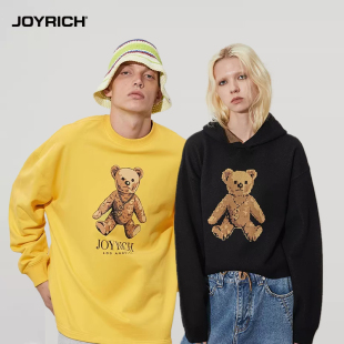 秋冬休闲情侣圆领卫衣上衣 JOYRICH 女款 复古富乐熊长袖 连帽针织衫
