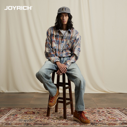 JOYRICH美式复古肌理质感破洞宽松长袖衬衫开衫春秋季男女同款