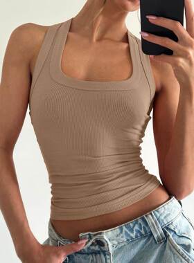 Hot girl with cross shaped vest for women修身工字露脐背心女