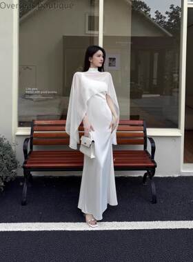 French deep neck dress法式浪漫白色深领连衣裙轻奢宴会晚礼服女