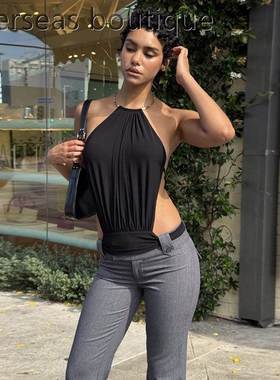 Hanging neck sleeveless camisole top挂脖无袖露背流吊带上衣女