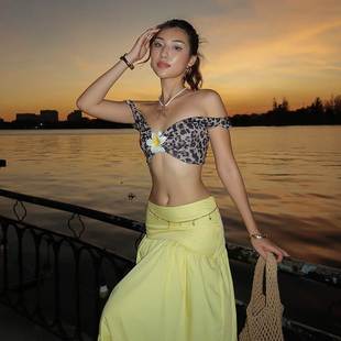 Leopard print sleeveless skirt set豹纹无袖背心低腰半身裙套装