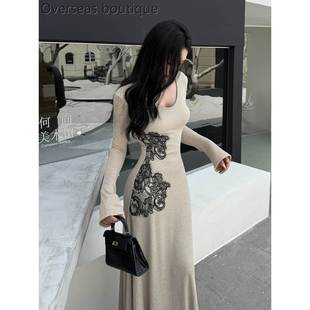 skirt长袖 Flared sleeve long 长裙子 连衣裙针织包臀裙领喇叭袖