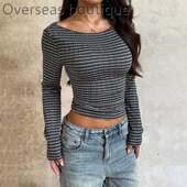 blocking top圆领长袖 base Color shirt and 条纹撞色打底衫 上衣