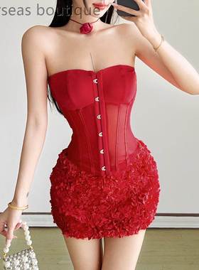 Sleeveless strapless top and skirt set无袖抹胸收腰半身裙套装