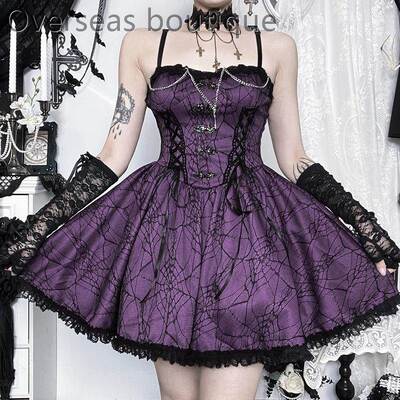 带撞色连衣裙亚文化紫色韵味短裙