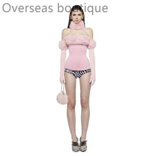 sleeves一字领圣诞节毛绒上衣袖 Irregular top cinched 套 waist