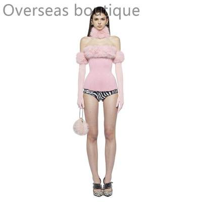 一字领圣诞节毛绒不规则收腰上