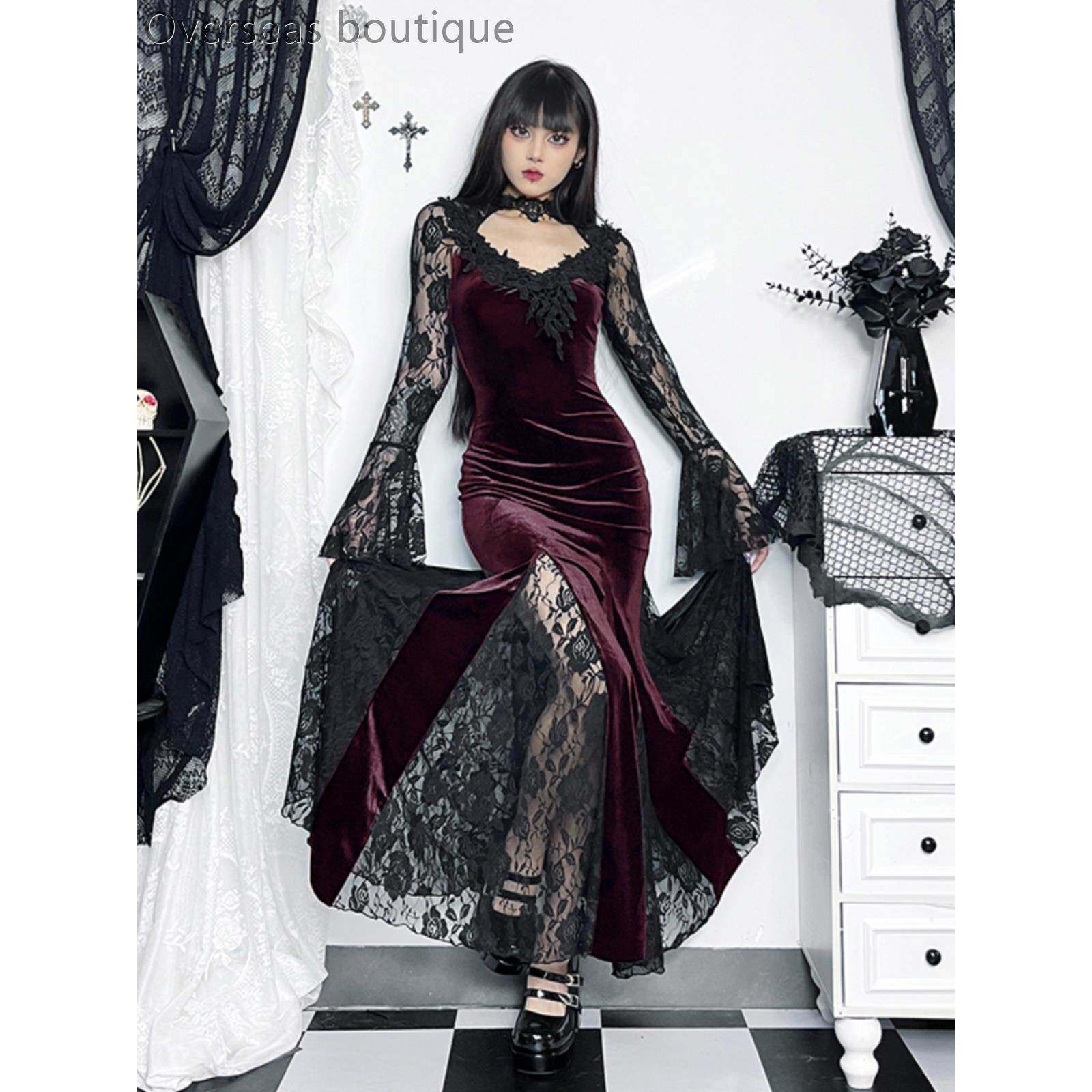 哥特式格蕾丝鱼尾裙连衣裙