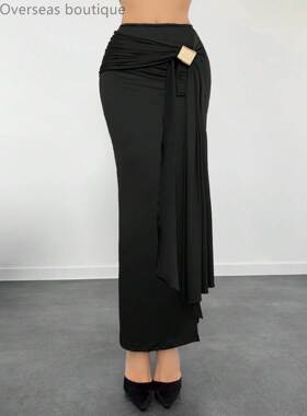 Long skirt slimming half skirt开叉低腰包臀金属配饰显瘦半身裙