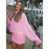 dress雪纺长袖 Chiffon 连衣裙女 long sleeved patchwork pleated