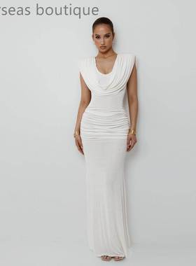 Elegant waist cinched pleated collar dress收腰褶皱荡领连衣裙