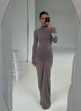 Long skirt pleated dress for women 收腰显瘦长裙褶皱连衣裙女