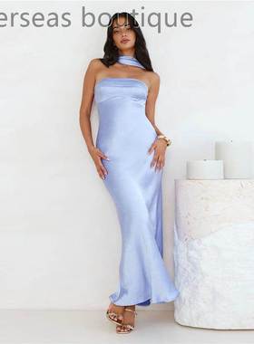 Two dresses in formal attire缎面抹胸一字肩两穿礼服连衣裙长裙