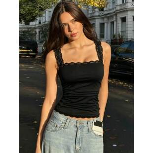 Lace edged western-style camisole top蕾丝边洋气吊带背心上衣