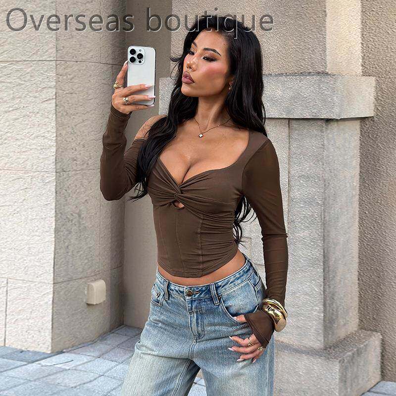 扭结露肩长袖上衣休闲束腰恤2