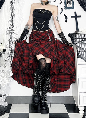 Dark plaid skirt, wear half skirt more often 暗黑不规则半裙