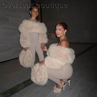 Plush patchwork slim fit jumpsuit for women毛绒拼接连体裤女