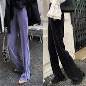 3米腿长 蓝色流光阔腿长裤 金属光泽 微锥形 百褶波浪边 LAMBO