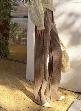 【LAMBO】3米腿长！加厚羊毛呢 混色千鸟格 3D立体龙骨线 阔腿裤