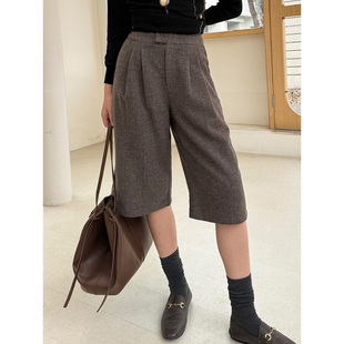 暗纹 LAMBO@特 50%羊毛呢 中裤 时髦阔腿大短裤