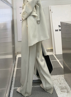 【LAMBO】3米腿长！3D立体剪裁龙骨缝 黑色灰白色阔腿裤西裤长裤