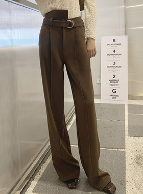 【LAMBO】3米腿长！挺括加厚 错落不对称高低腰 腰带阔腿裤