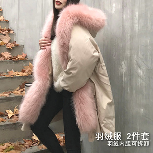 【LAMBO独家】内胆可拆！超大仿真狐狸毛皮草帽 派克大衣式羽绒服