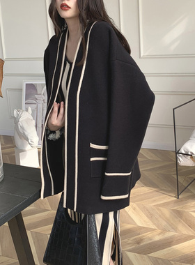 【LAMBO独家】小香。风 撞色拼条 保暖 加厚 针织毛衣外套开衫