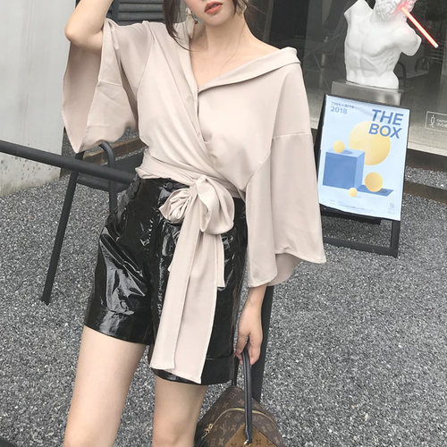 独家多穿法和风打结暗纹阔袖衬衫