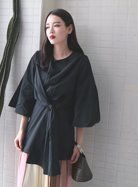 【LAMBO@特】立体扭转打结 开衩阔袖衬衫