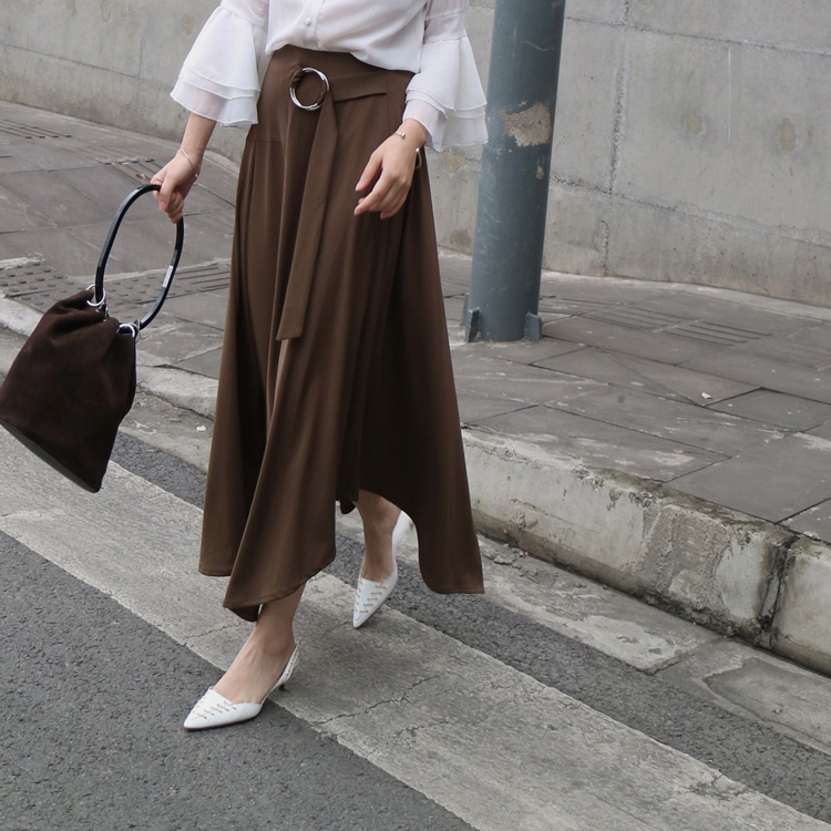 独家垂坠金属圆环不规则半身长裙