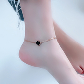 日韩钛钢脚链女不掉色简约四个叶草玫瑰金学生森系个性 潮脚踝足链