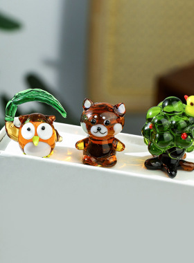 创意日系家居摆件工艺品可爱森林猫头鹰浣熊小鹿老虎动物玻璃摆件