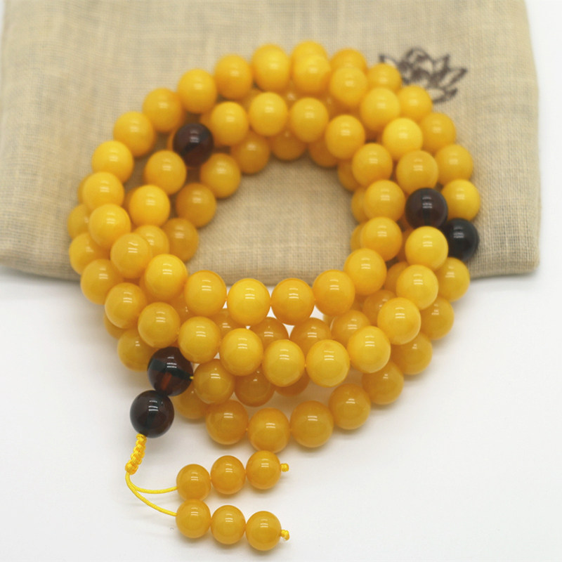 天然蜜蜡佛珠手串男女款圆珠手链鸡油黄佛珠念珠手串直径9.5mm