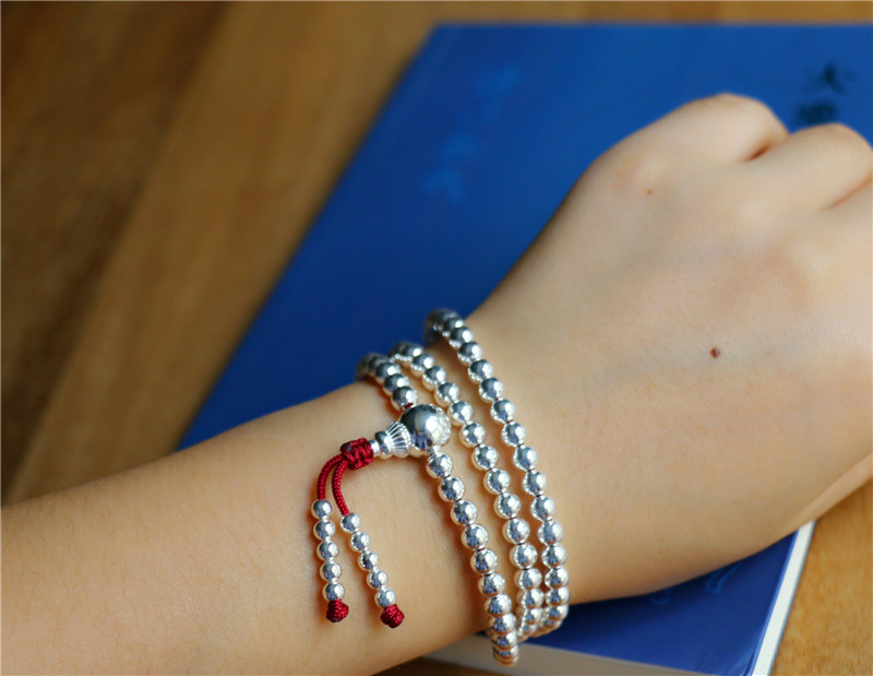 七玲珑S925国际标准纯银108佛珠手串女士三圈108念珠手链手串