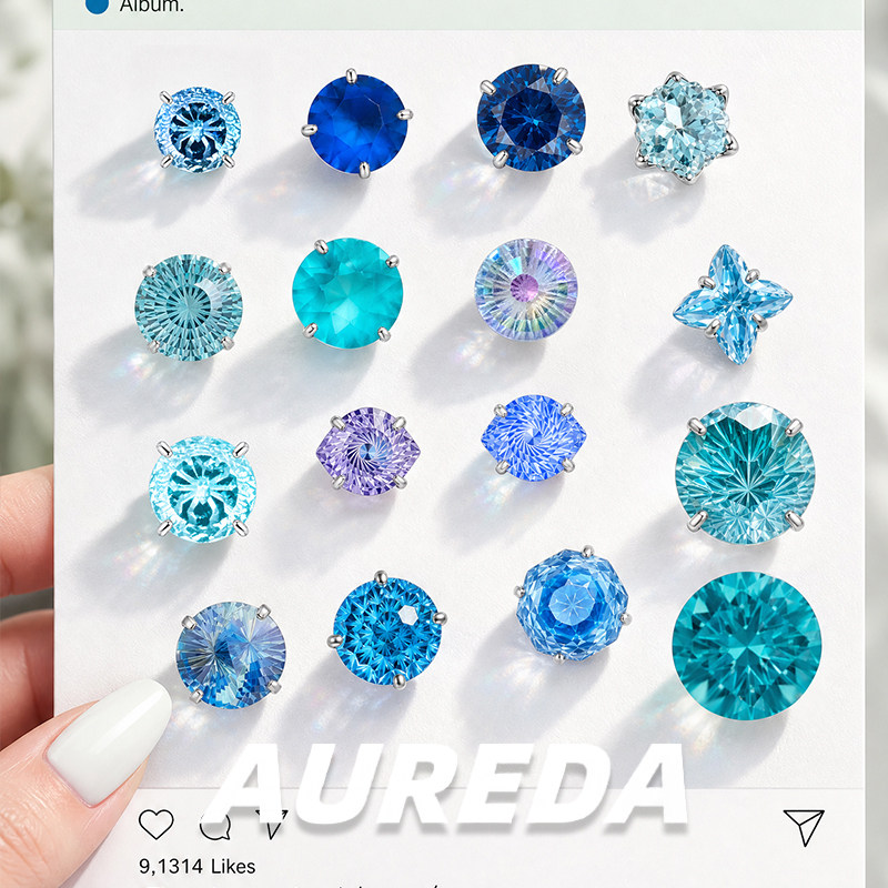蓝色系超闪锆石钛合金耳钉合集