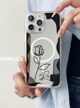 适用于苹果磁吸镜面手机壳华为P60Pro保护套Mate60Pro+情侣Pura70Ultra新款iPhone14全包防摔创意好看秋冬