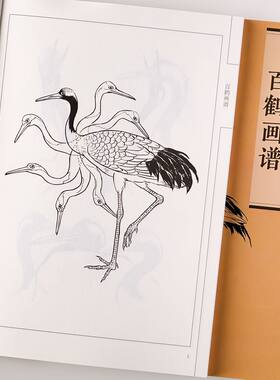百鹤画谱中国画线描邓文欣绘仙鹤画法工笔画白描底稿临摹范本