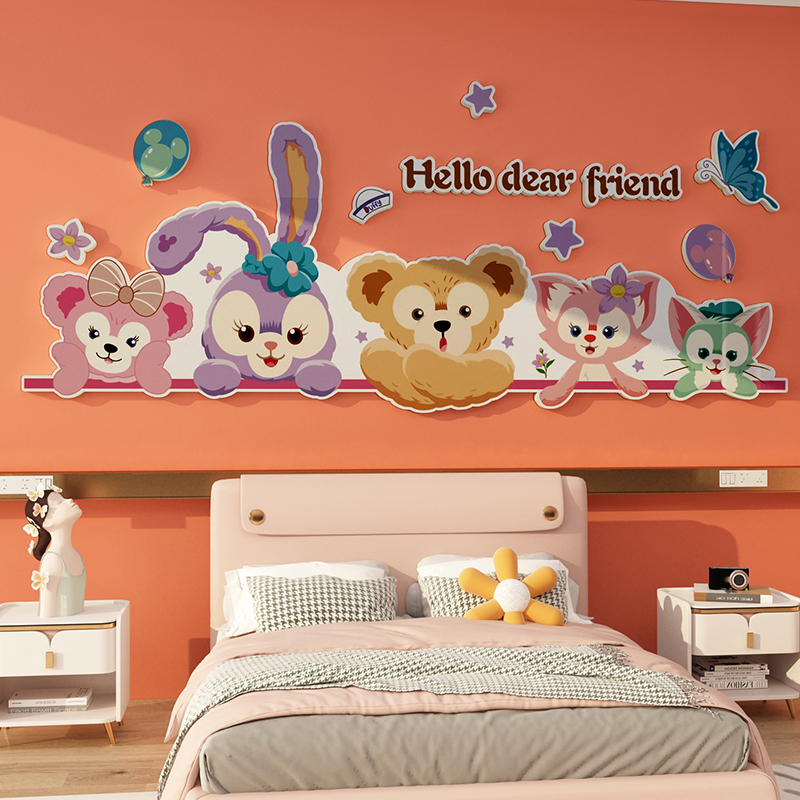 女孩卧室床头3d立体背景墙贴